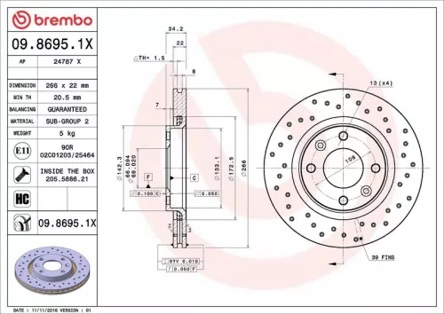 Bremsscheibe BREMBO 09.8695.1X)