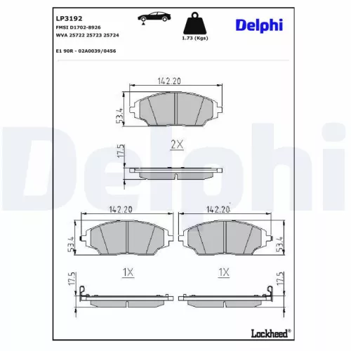 Brake Pad Set, disc brake DELPHI LP3192)
