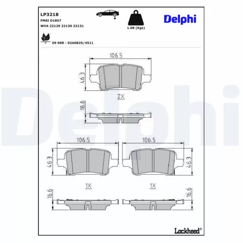 Brake Pad Set, disc brake DELPHI LP3218)