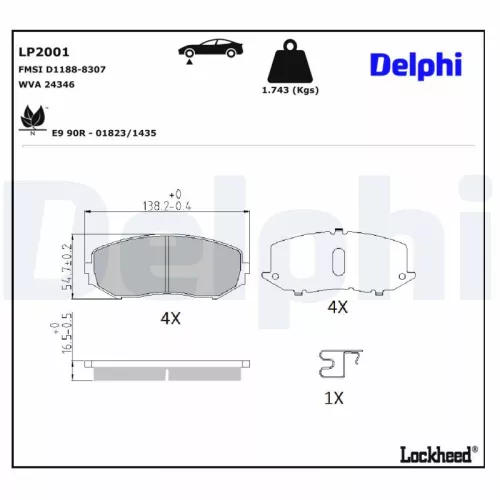 Brake Pad Set, disc brake DELPHI LP2001)