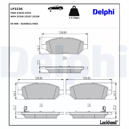 Brake Pad Set, disc brake DELPHI LP3236)