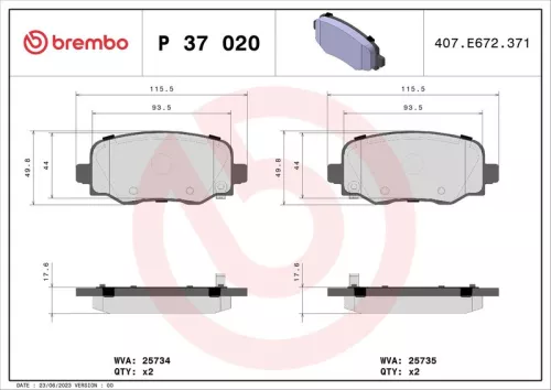 Brake Pad Set, disc brake BREMBO P 37 020)