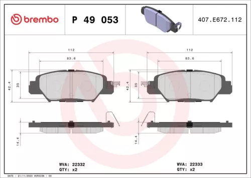 Bremsbelagsatz, Scheibenbremse BREMBO P 49 053)