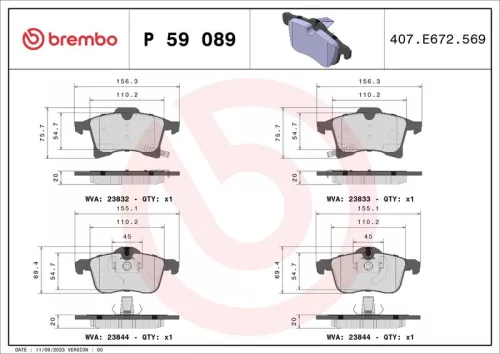 Brake Pad Set, disc brake BREMBO P 59 089)