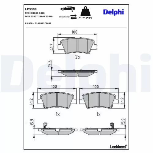 Brake Pad Set, disc brake DELPHI LP3309)