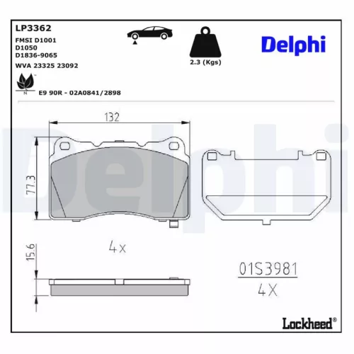 Brake Pad Set, disc brake DELPHI LP3362)