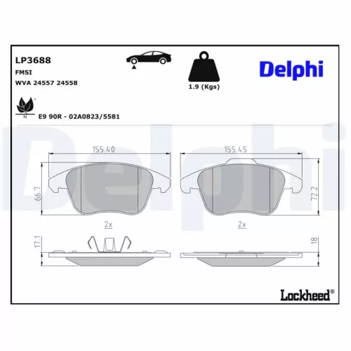 Brake Pad Set, disc brake DELPHI LP3688)