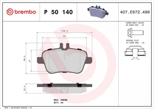 Bremsbelagsatz, Scheibenbremse BREMBO P 50 140)
