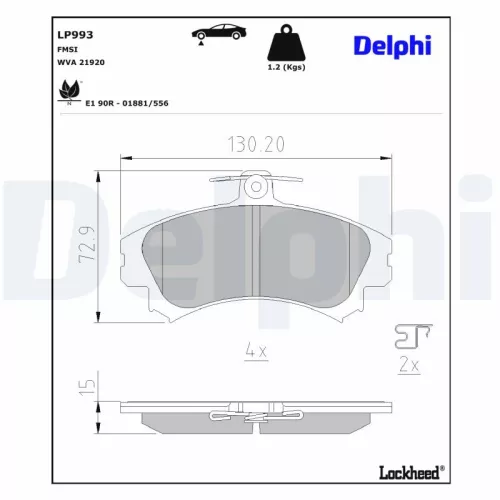 Brake Pad Set, disc brake DELPHI LP993)