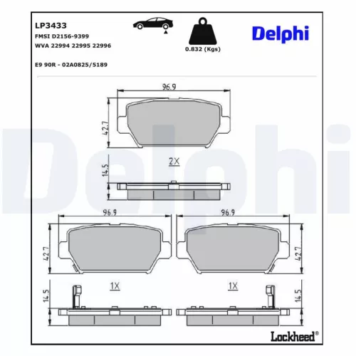 Bremsbelagsatz, Scheibenbremse DELPHI LP3433)