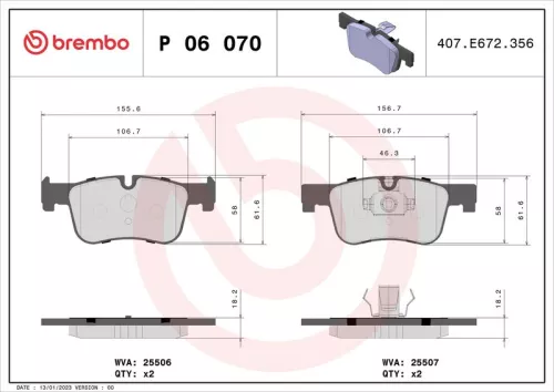 Brake Pad Set, disc brake BREMBO P 06 070)