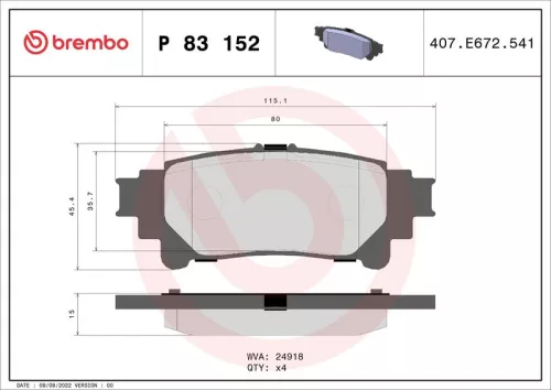 Brake Pad Set, disc brake BREMBO P 83 152)