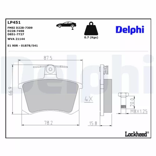 Brake Pad Set, disc brake DELPHI LP451)