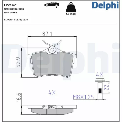 Brake Pad Set, disc brake DELPHI LP2147)