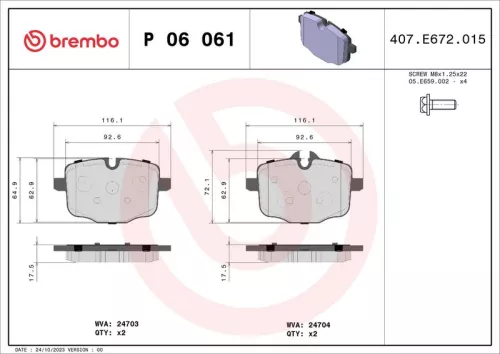 Brake Pad Set, disc brake BREMBO P 06 061)