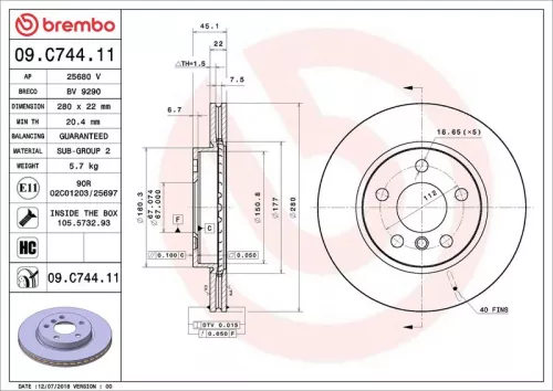 Brake Disc BREMBO 09.C744.11)