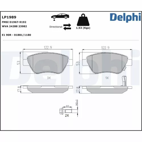 Brake Pad Set, disc brake DELPHI LP1989)