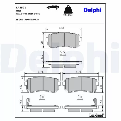 Brake Pad Set, disc brake DELPHI LP3521)
