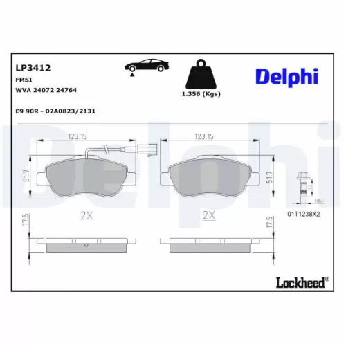 Brake Pad Set, disc brake DELPHI LP3412)