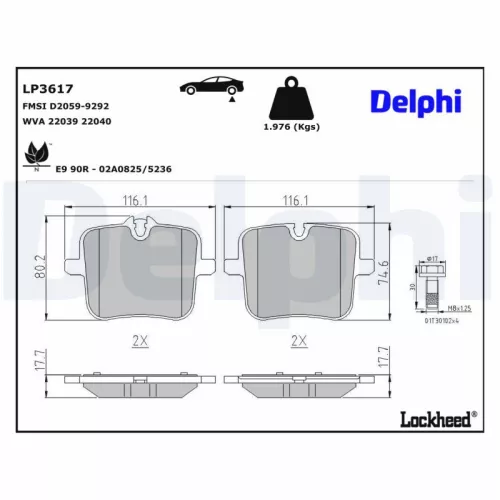 Brake Pad Set, disc brake DELPHI LP3617)