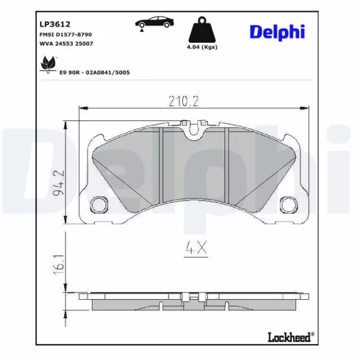 Brake Pad Set, disc brake DELPHI LP3612)