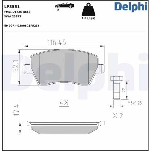 Brake Pad Set, disc brake DELPHI LP3551)