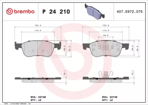 Brake Pad Set, disc brake BREMBO P 24 210)
