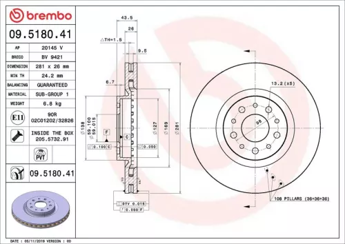 Brake Disc BREMBO 09.5180.41)
