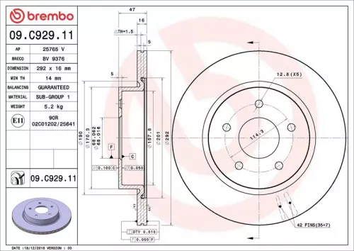 Brake Disc BREMBO 09.C929.11)
