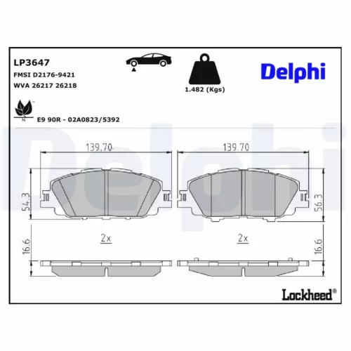 Brake Pad Set, disc brake DELPHI LP3647)