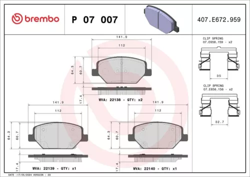 Brake Pad Set, disc brake BREMBO P 07 007)