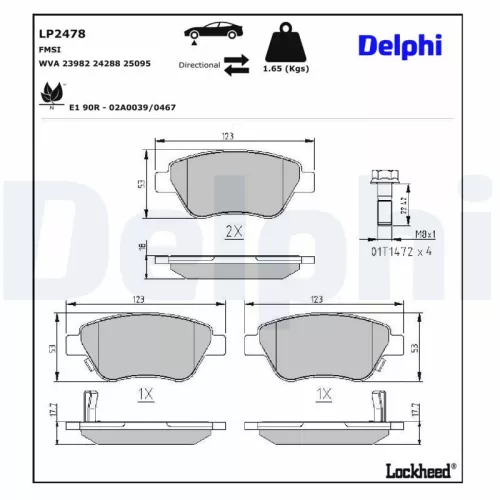 Brake Pad Set, disc brake DELPHI LP2478)