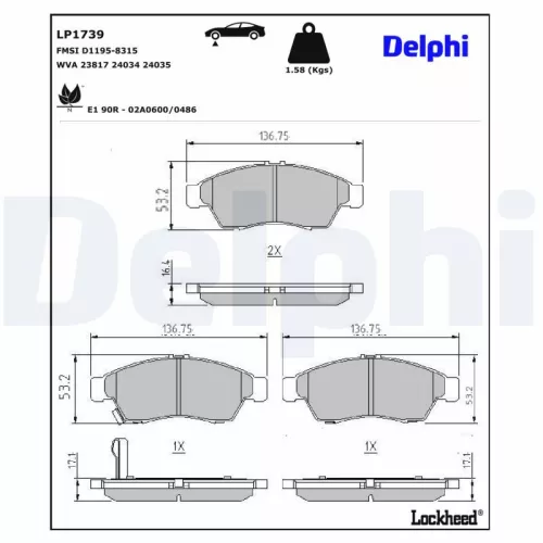 Brake Pad Set, disc brake DELPHI LP1739)