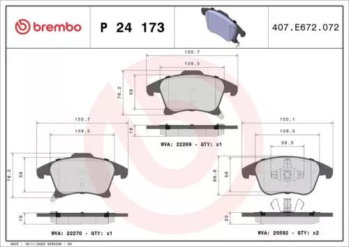 Brake Pad Set, disc brake BREMBO P 24 173)