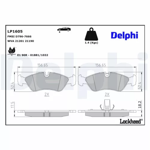 Brake Pad Set, disc brake DELPHI LP1605)