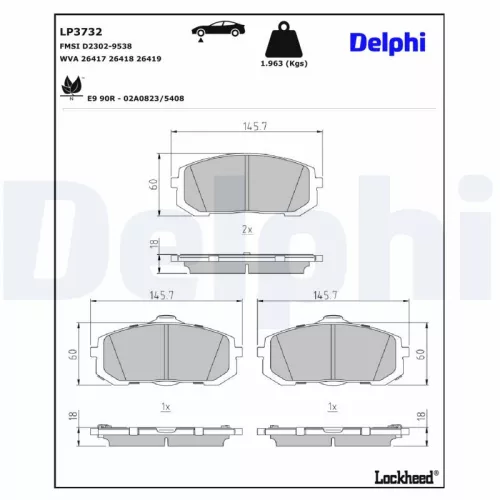 Brake Pad Set, disc brake DELPHI LP3732)