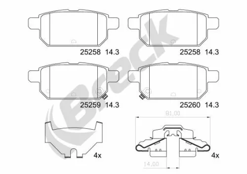 Brake Pad Set, disc brake BRECK 25258 00 704 00)