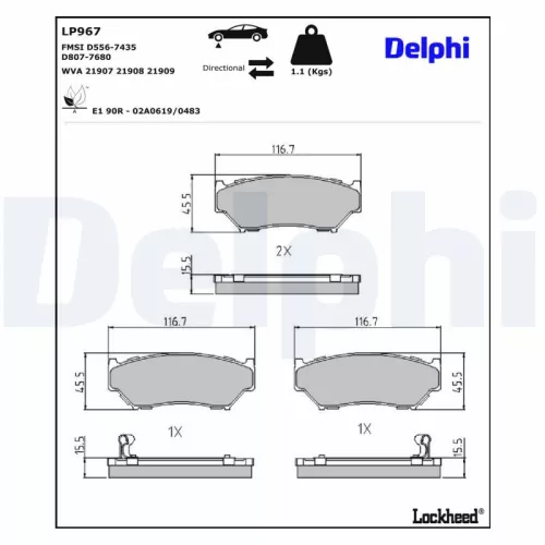 Brake Pad Set, disc brake DELPHI LP967)