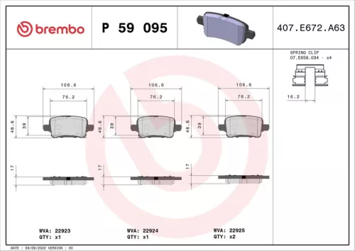 Brake Pad Set, disc brake BREMBO P 59 095)