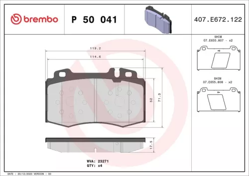 Brake Pad Set, disc brake BREMBO P 50 041)