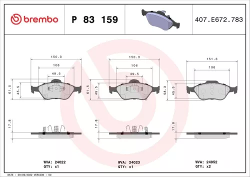 Brake Pad Set, disc brake BREMBO P 83 159)