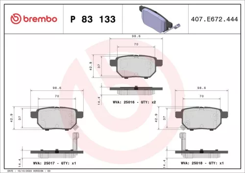 Brake Pad Set, disc brake BREMBO P 83 133)
