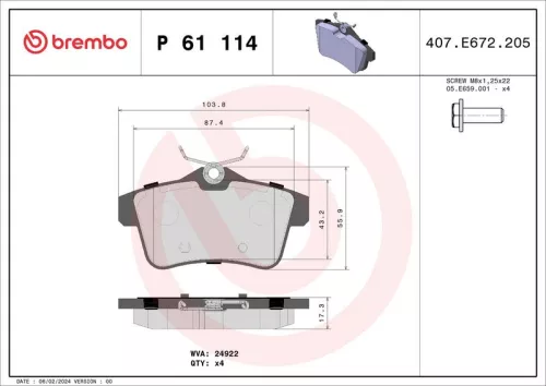 Brake Pad Set, disc brake BREMBO P 61 114)
