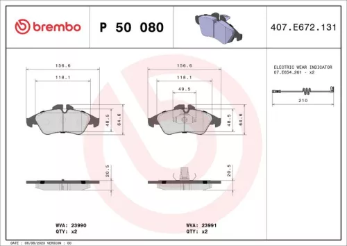 Brake Pad Set, disc brake BREMBO P 50 080)