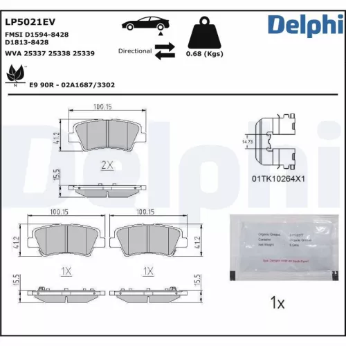 Brake Pad Set, disc brake DELPHI LP5021EV)