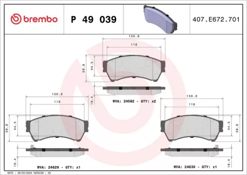 Brake Pad Set, disc brake BREMBO P 49 039)