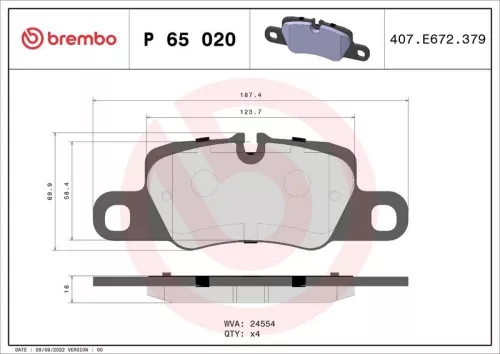 Brake Pad Set, disc brake BREMBO P 65 020)