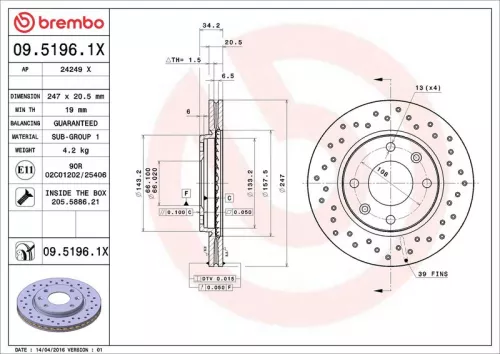 Brake Disc BREMBO 09.5196.1X)