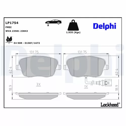 Brake Pad Set, disc brake DELPHI LP1754)