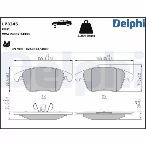 Brake Pad Set, disc brake DELPHI LP3345)
